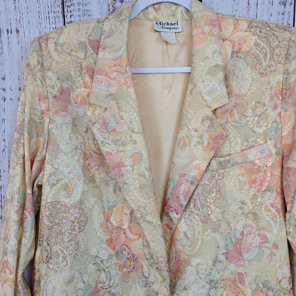 Michael & Company Vintage M Floral Paisley Tapestry Blazer Gold Peach Pastel - Picture 3 of 9